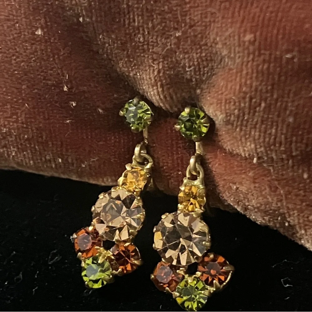 Vintage Orange & Green Glass Clip-on Earrings Made in Austria